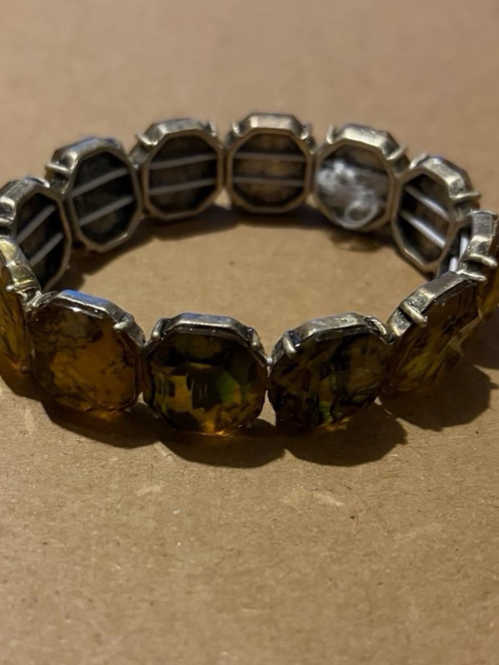 Statement Stone Link Bracelet in Brown & Green Like New